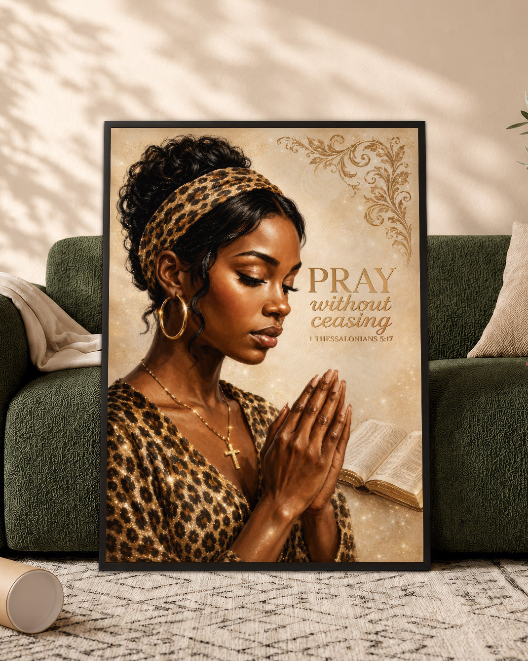 Black Woman Canvas Art - "Pray Without Ceasing" Wall Decor