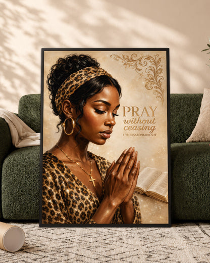 Black Woman Canvas Art - "Pray Without Ceasing" Wall Decor