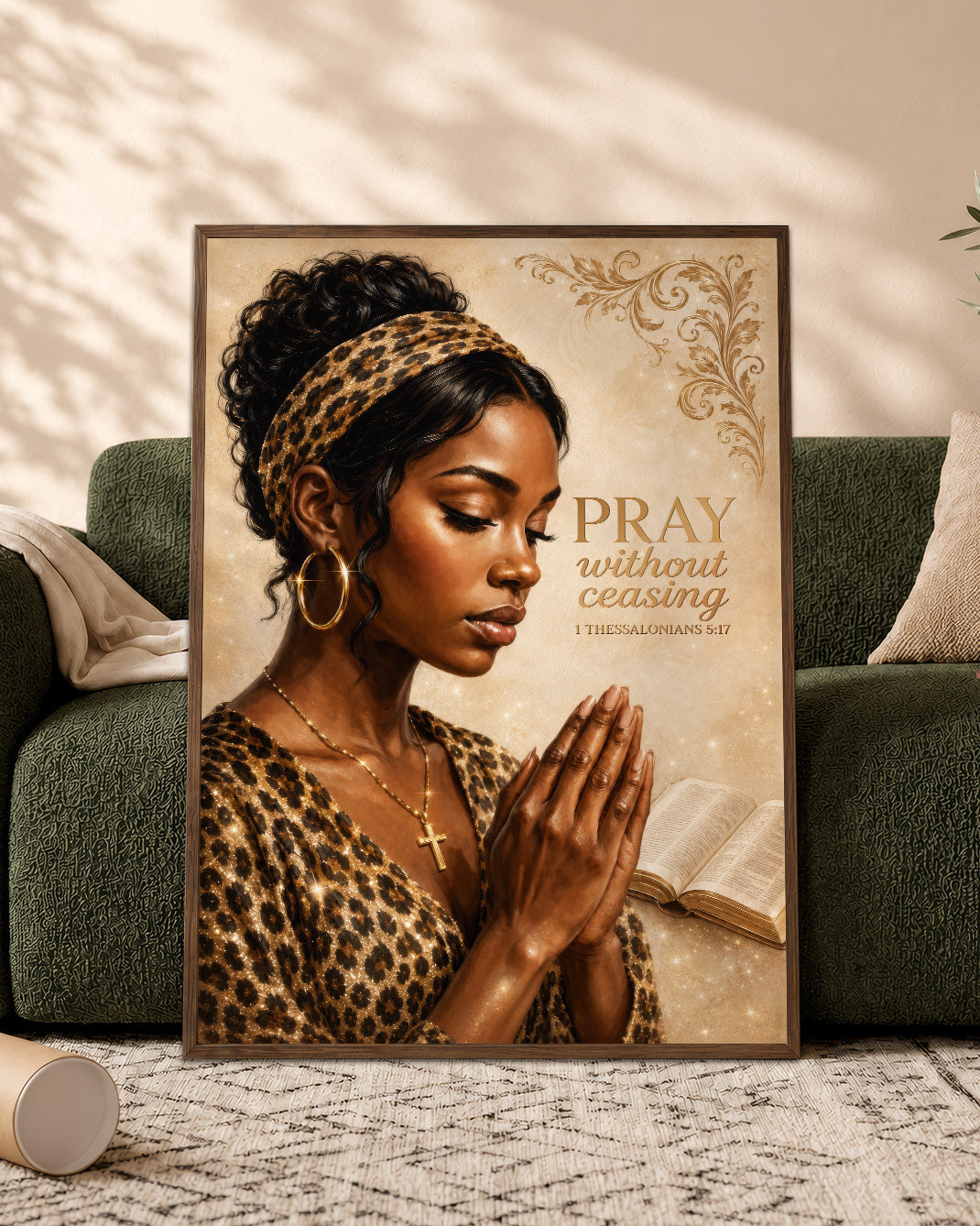 Black Woman Canvas Art - "Pray Without Ceasing" Wall Decor