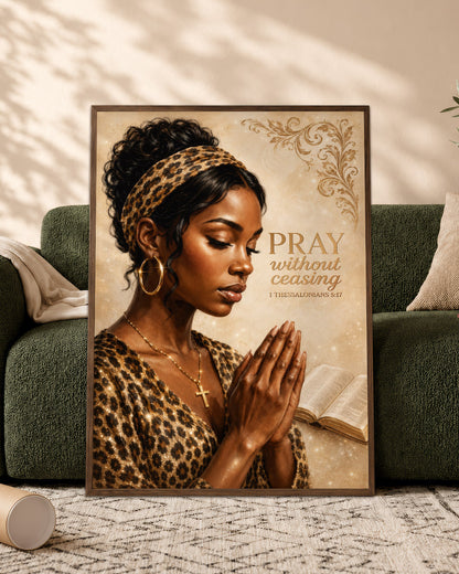 Black Woman Canvas Art - "Pray Without Ceasing" Wall Decor