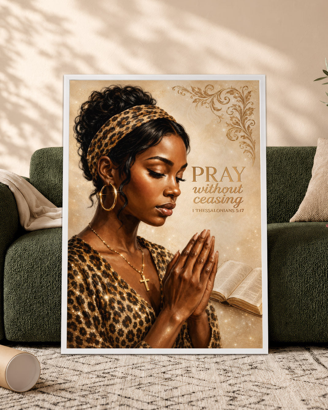 Black Woman Canvas Art - "Pray Without Ceasing" Wall Decor
