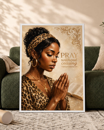 Black Woman Canvas Art - "Pray Without Ceasing" Wall Decor