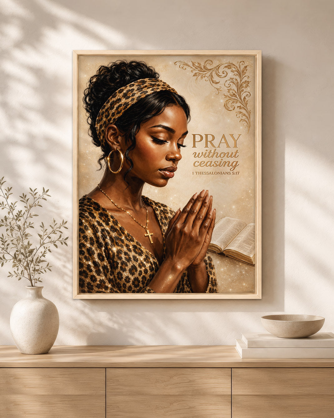 Black Woman Canvas Art - "Pray Without Ceasing" Wall Decor