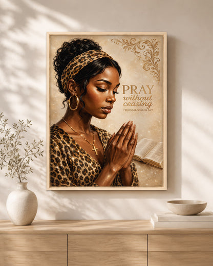 Black Woman Canvas Art - "Pray Without Ceasing" Wall Decor
