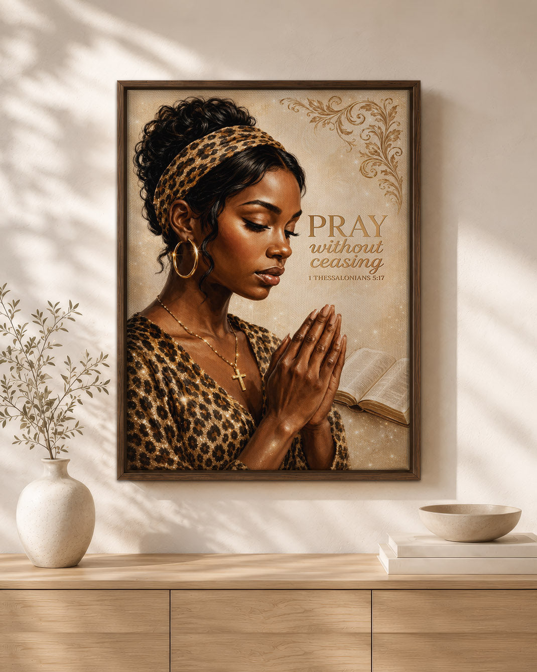 Black Woman Canvas Art - "Pray Without Ceasing" Wall Decor