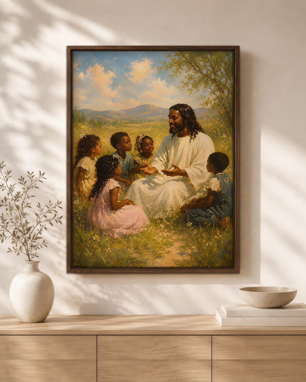 Black Jesus with Children, Faith & Love Christian Wall Art