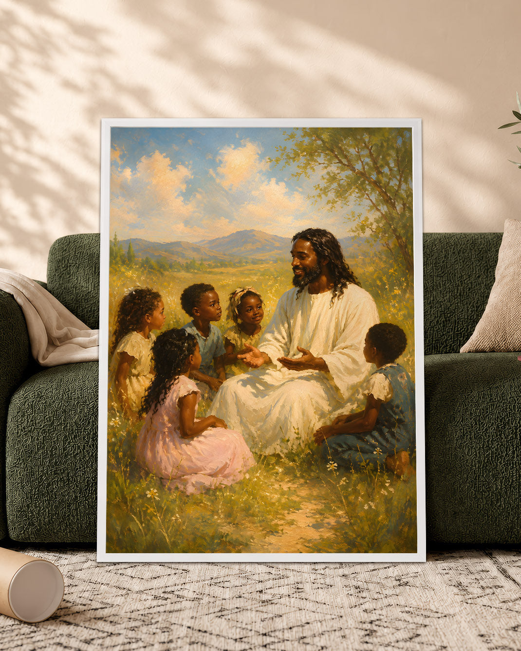 Black Jesus with Children, Faith & Love Christian Wall Art