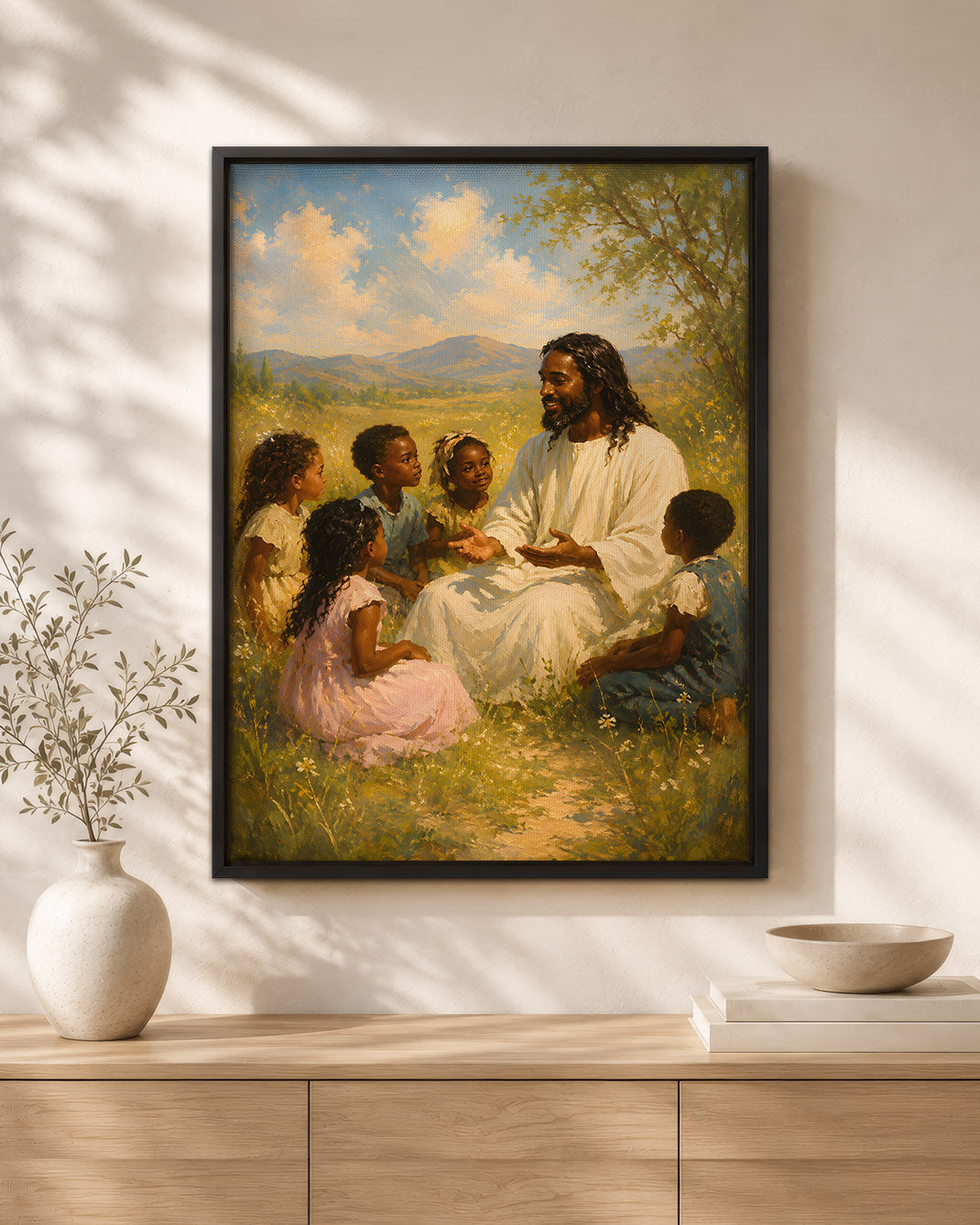 Black Jesus with Children, Faith & Love Christian Wall Art