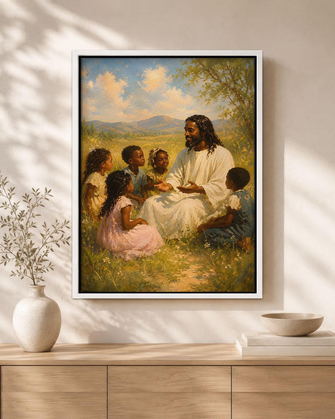 Black Jesus with Children, Faith & Love Christian Wall Art