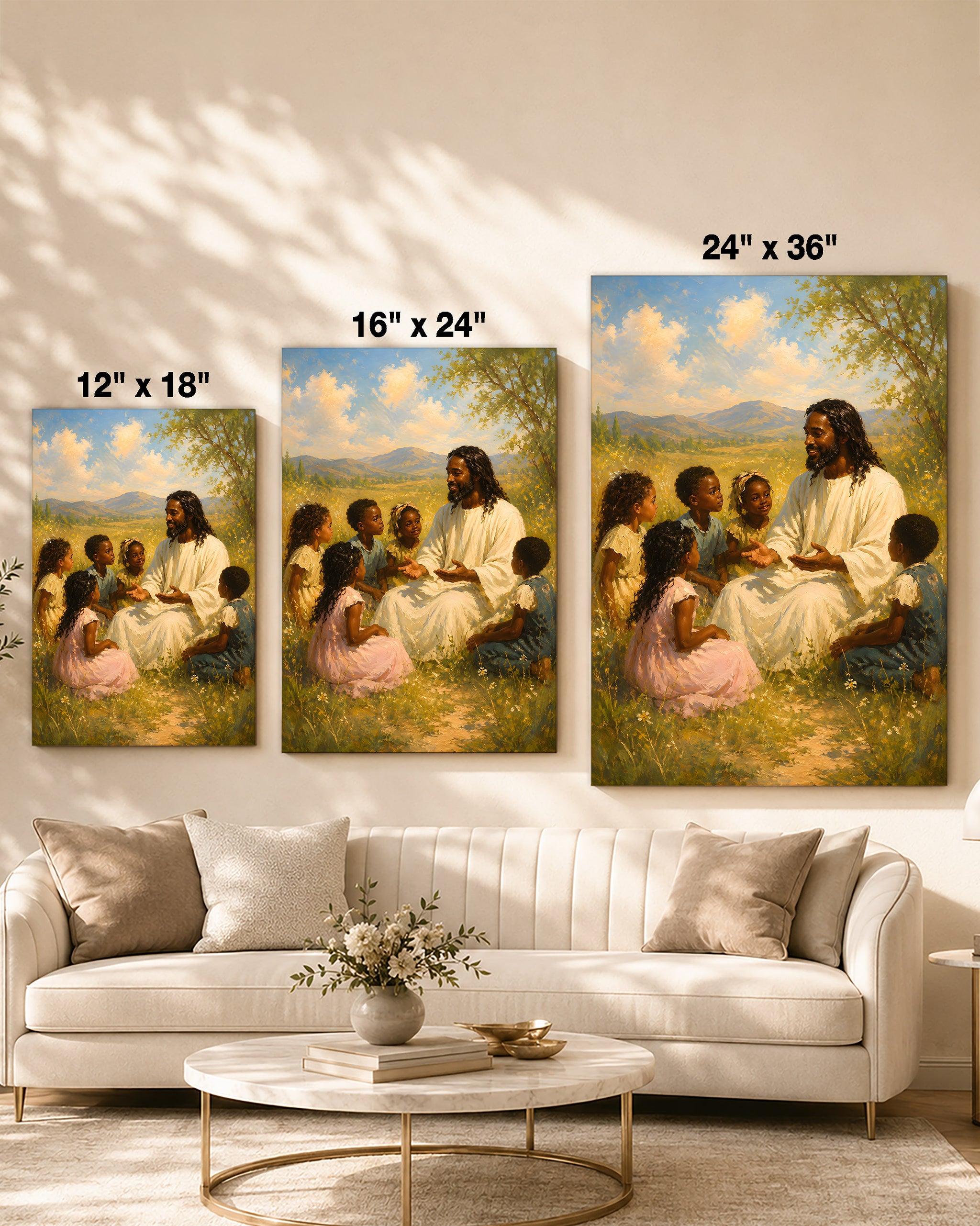 Black Jesus with Children, Faith & Love Christian Wall Art