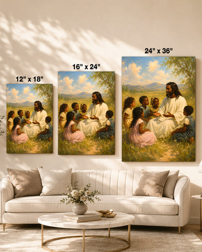 Black Jesus with Children, Faith & Love Christian Wall Art