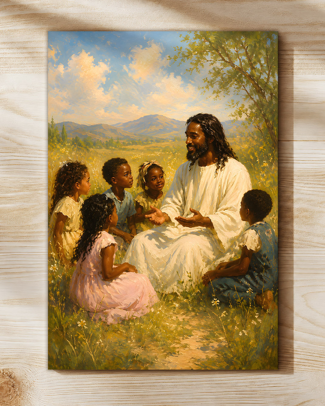Black Jesus with Children, Faith & Love Christian Wall Art