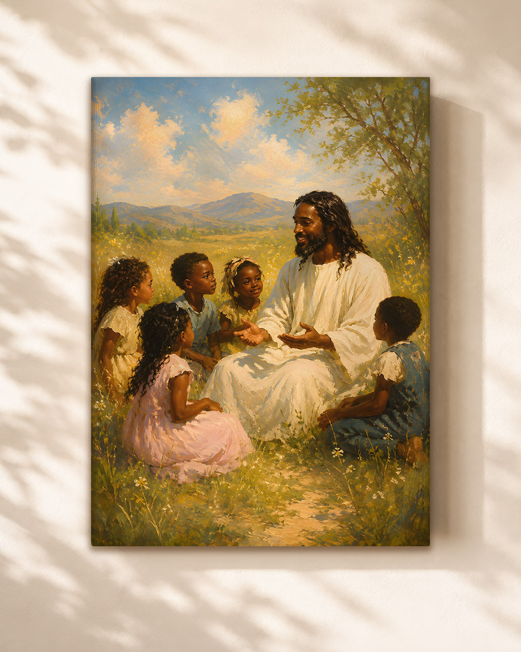 Black Jesus with Children, Faith & Love Christian Wall Art