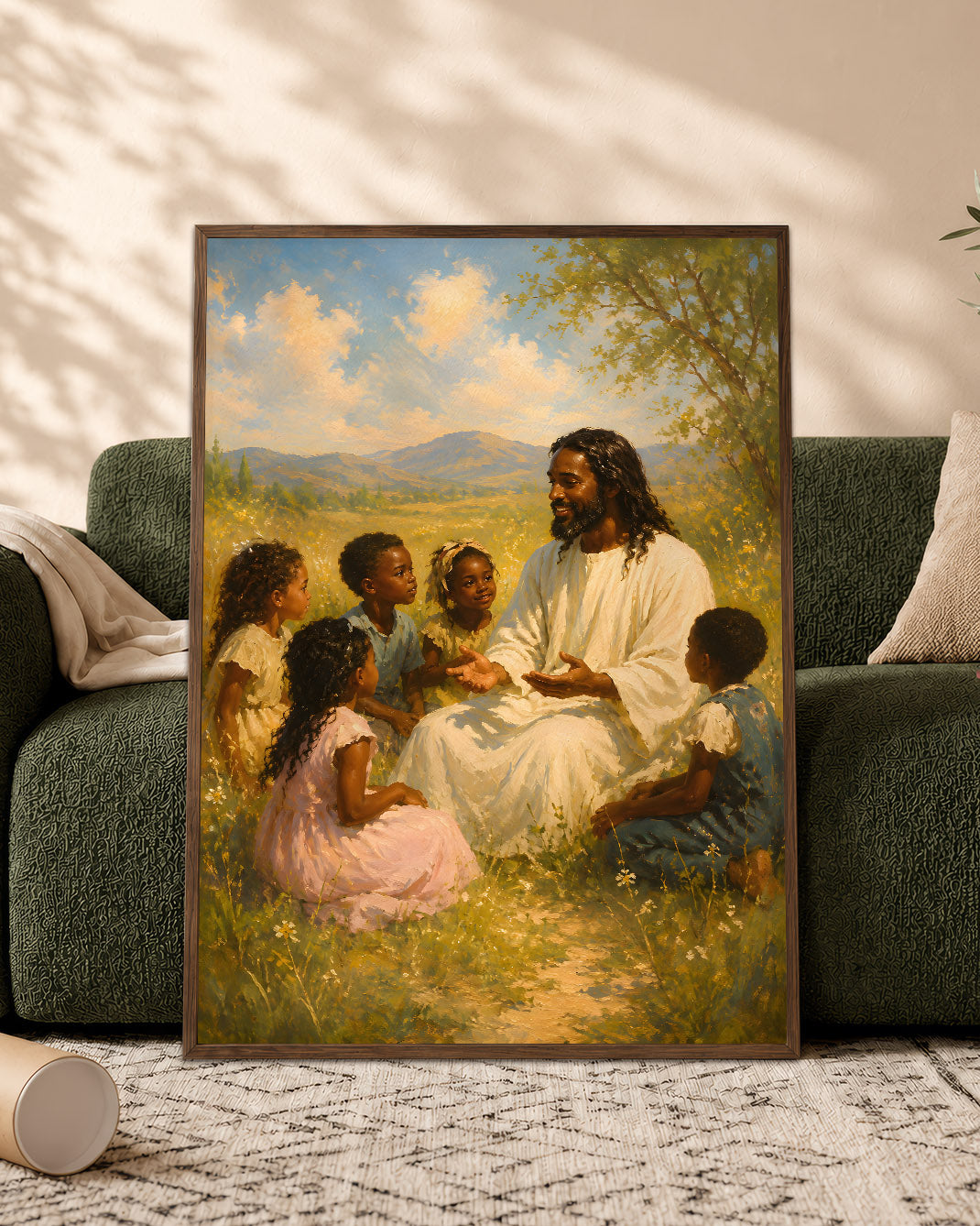 Black Jesus with Children, Faith & Love Christian Wall Art