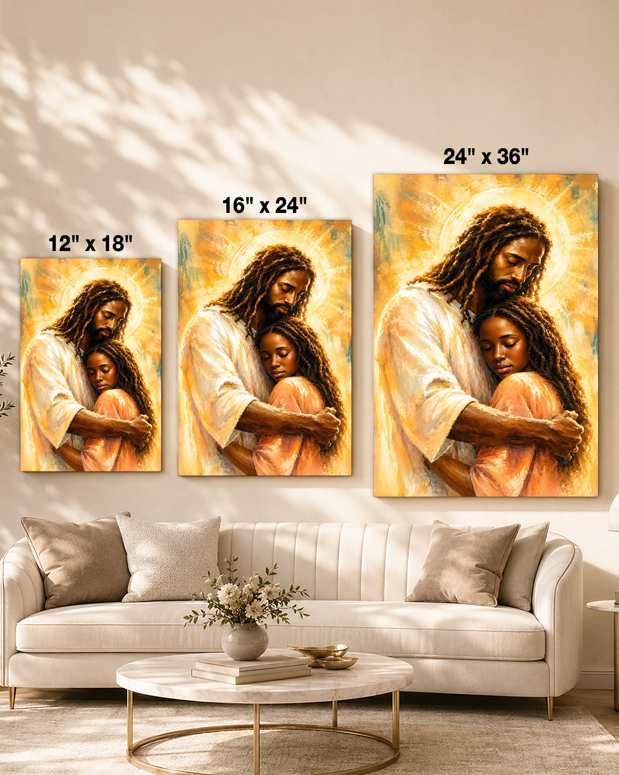 Black Jesus Canvas Wall Art – Black Jesus Embracing Child, Christian Faith & Family Decor