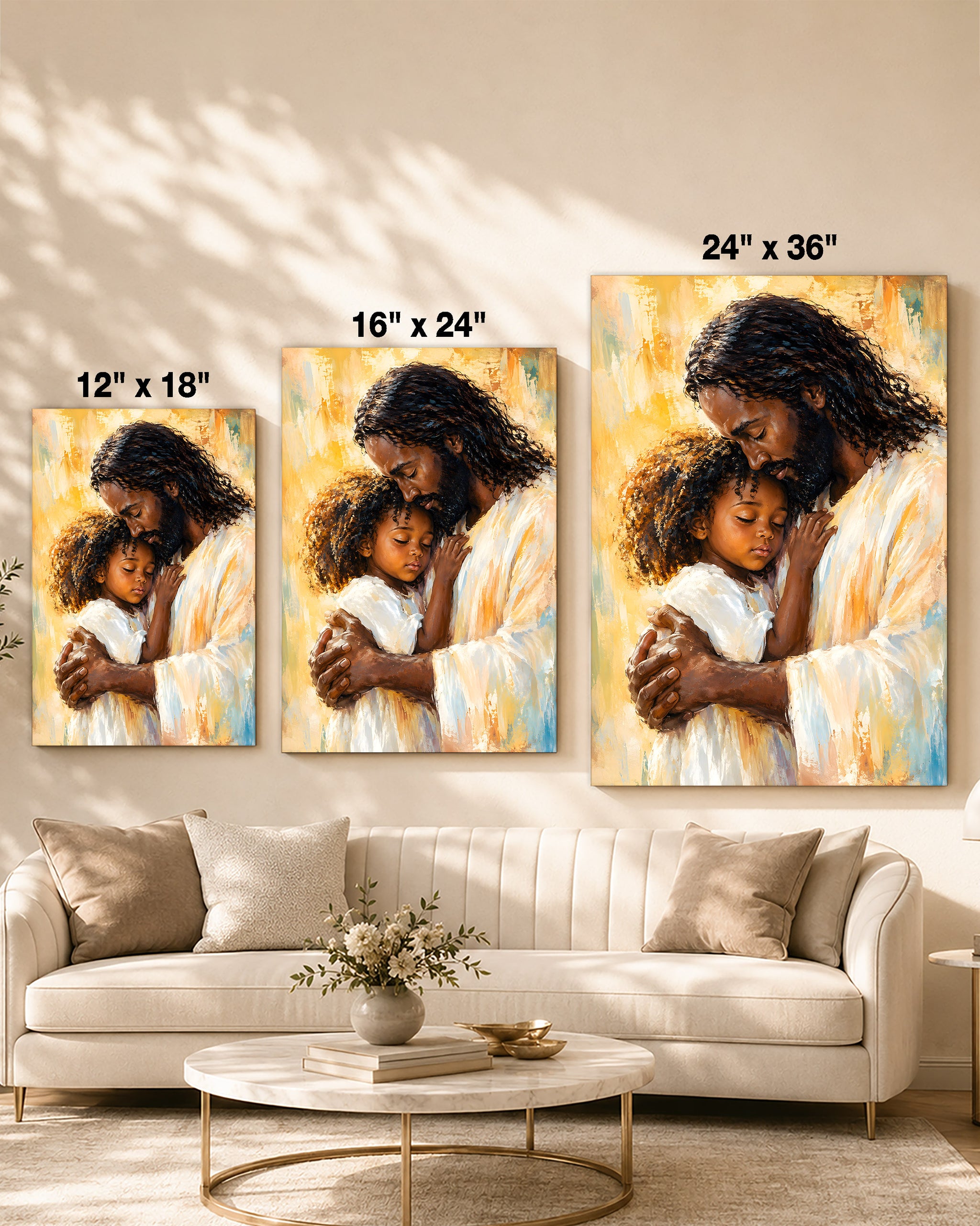 Black Jesus Canvas Wall Art – Jesus Embracing Child, Black Christian Wall Decor