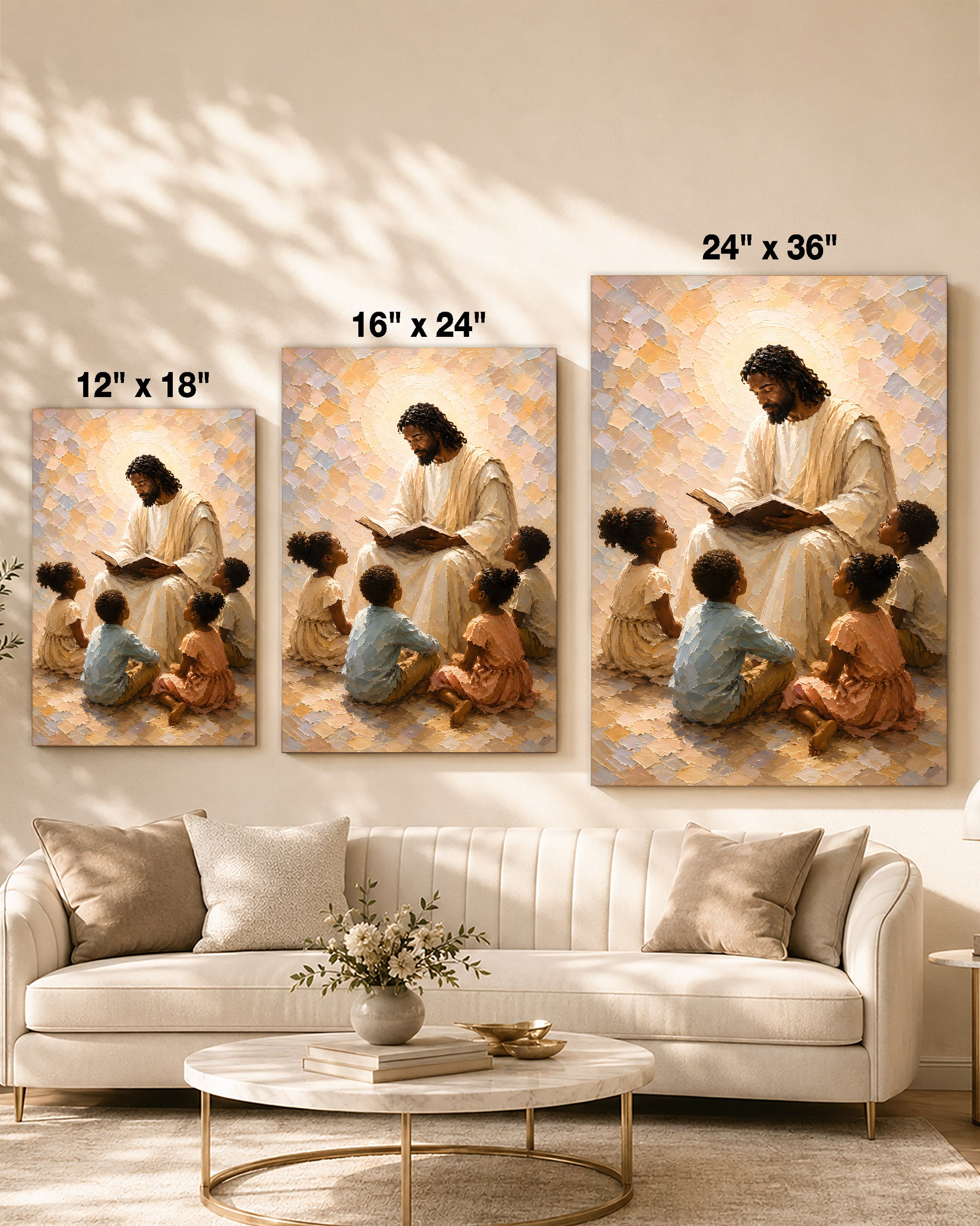 Black Jesus Teaching Children Canvas Wall Art – Black Christian Faith & Family Decor