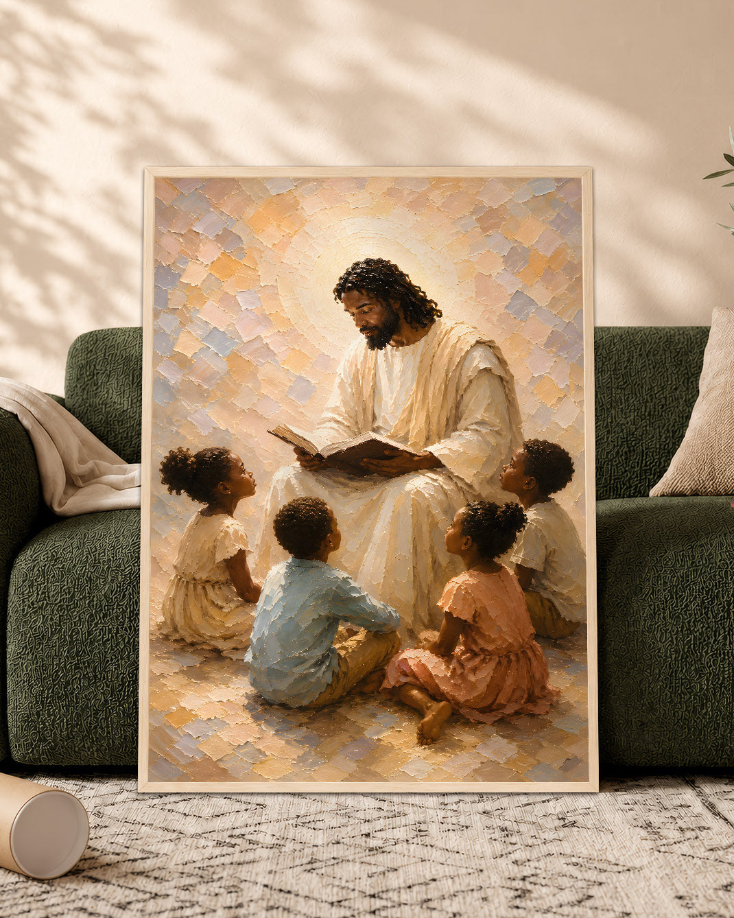 Black Jesus Teaching Children Canvas Wall Art – Black Christian Faith & Family Decor