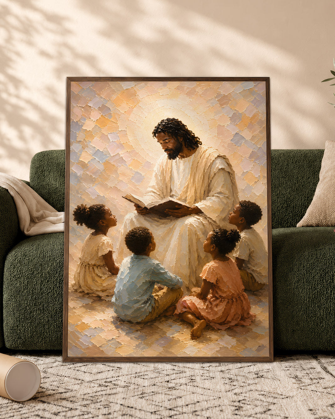 Black Jesus Teaching Children Canvas Wall Art – Black Christian Faith & Family Decor