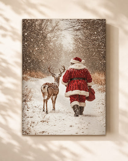 African American Santa Snowy Forest Canvas Print - Winter Wall Decor