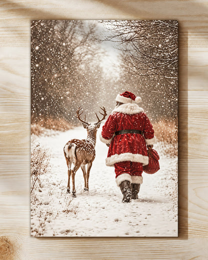 African American Santa Snowy Forest Canvas Print - Winter Wall Decor