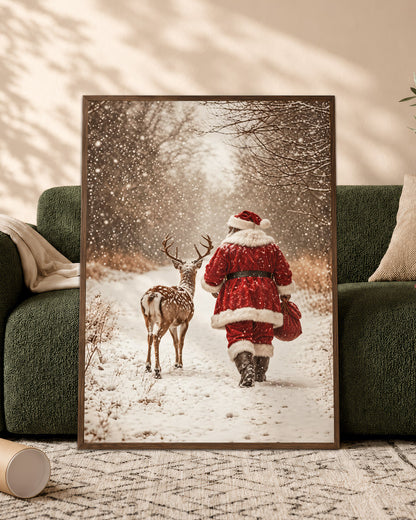 African American Santa Snowy Forest Canvas Print - Winter Wall Decor