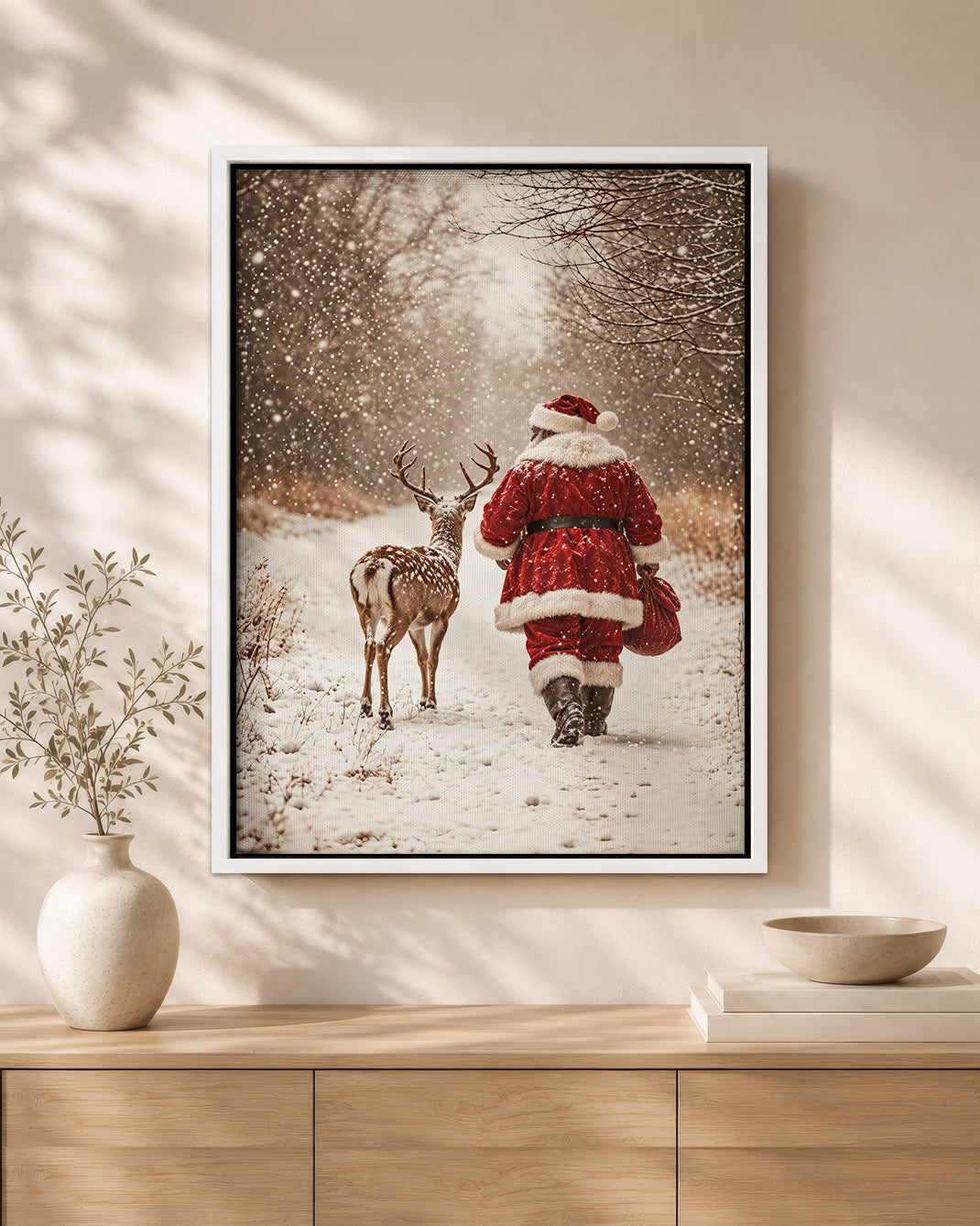 African American Santa Snowy Forest Canvas Print - Winter Wall Decor