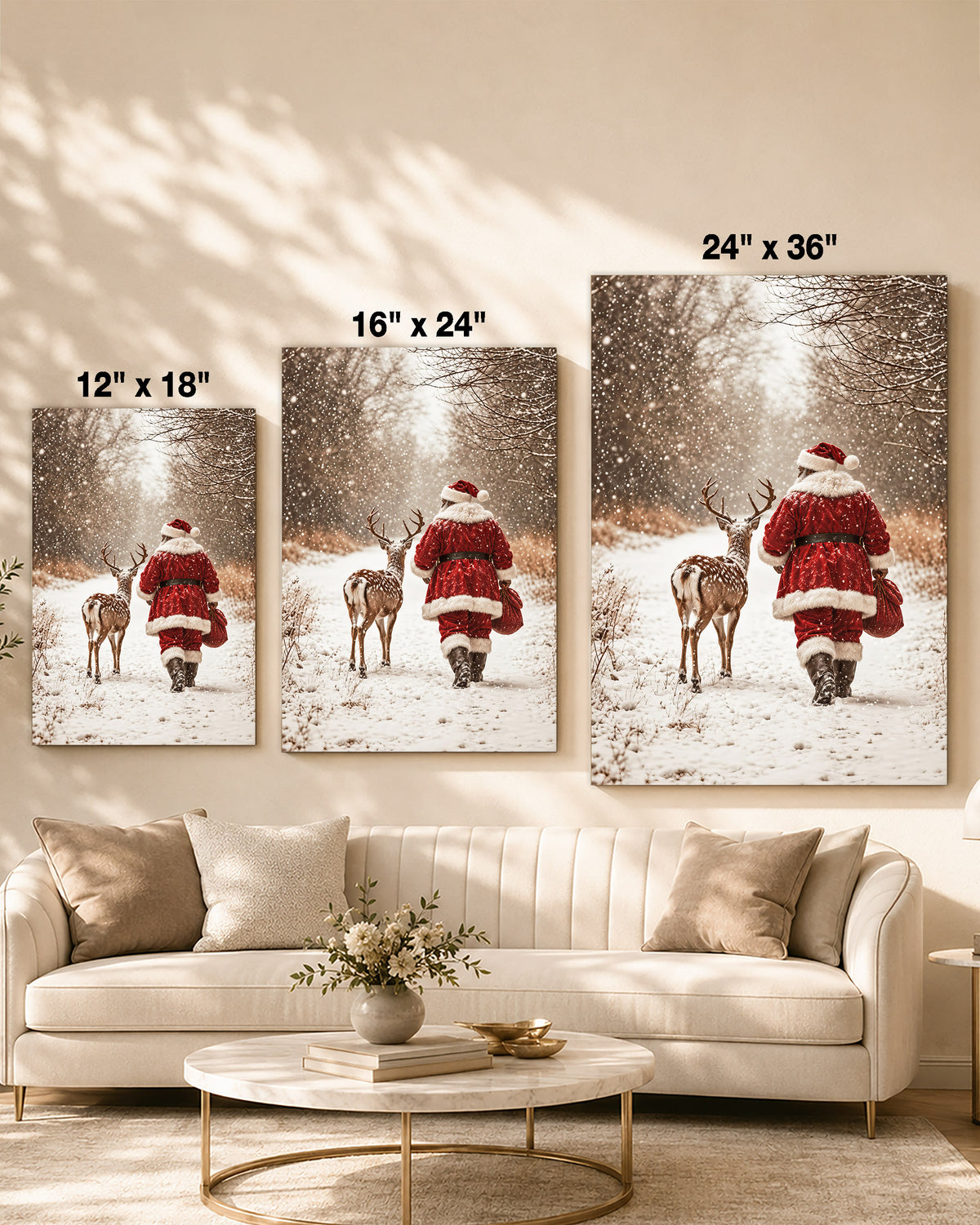 African American Santa Snowy Forest Canvas Print - Winter Wall Decor
