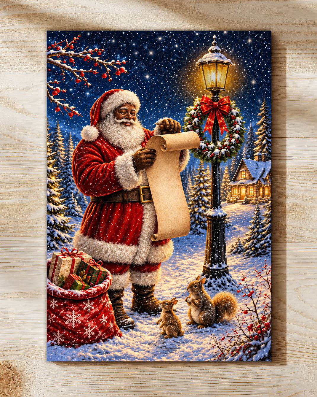 Black Santa Claus Canvas Wall Art - African American Christmas Decor