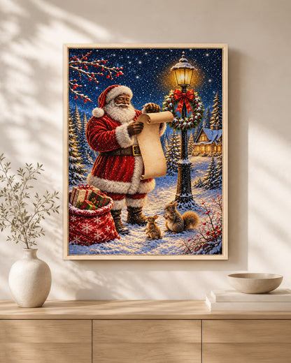 Black Santa Claus Canvas Wall Art - African American Christmas Decor