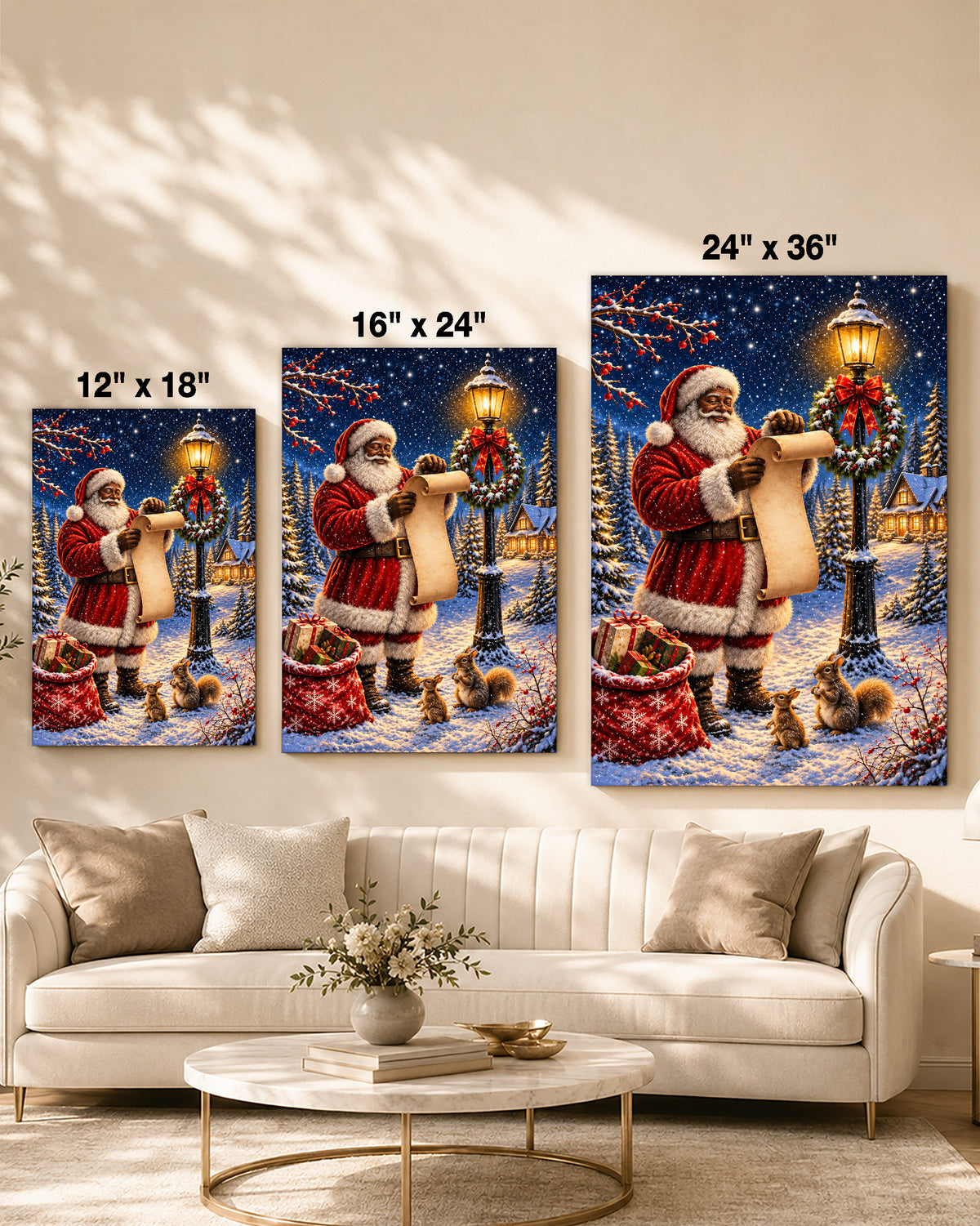 Black Santa Claus Canvas Wall Art - African American Christmas Decor