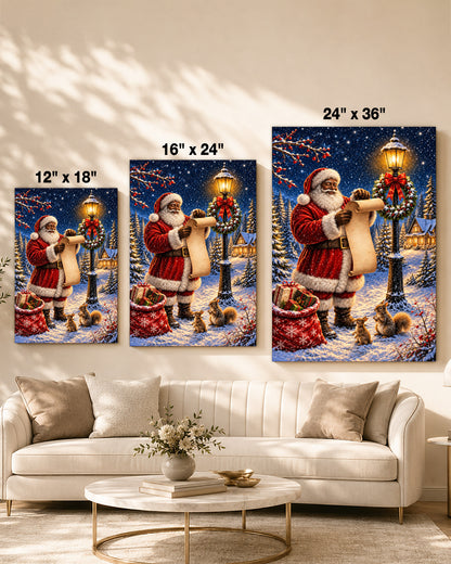 Black Santa Claus Canvas Wall Art - African American Christmas Decor