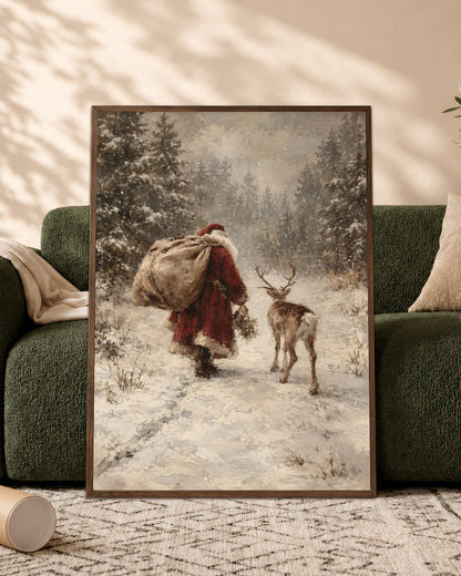 Vintage Black Santa Canvas Wall Art - African American Christmas Decor