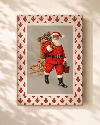 Retro Black Santa Canvas Wall Art - African American Holiday Poster