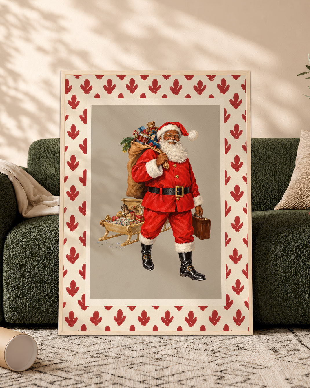 Retro Black Santa Canvas Wall Art - African American Holiday Poster