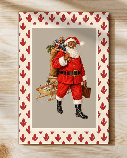Retro Black Santa Canvas Wall Art - African American Holiday Poster