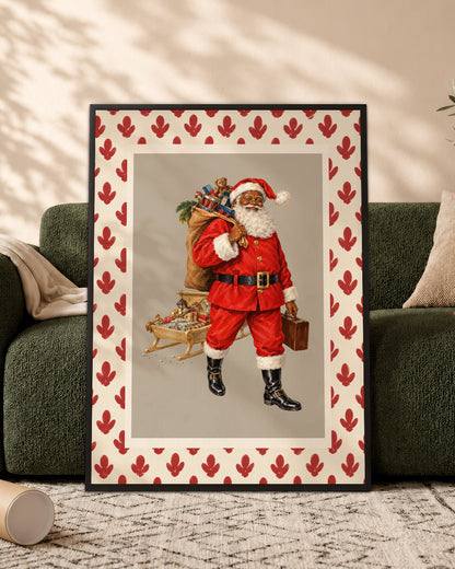 Retro Black Santa Canvas Wall Art - African American Holiday Poster
