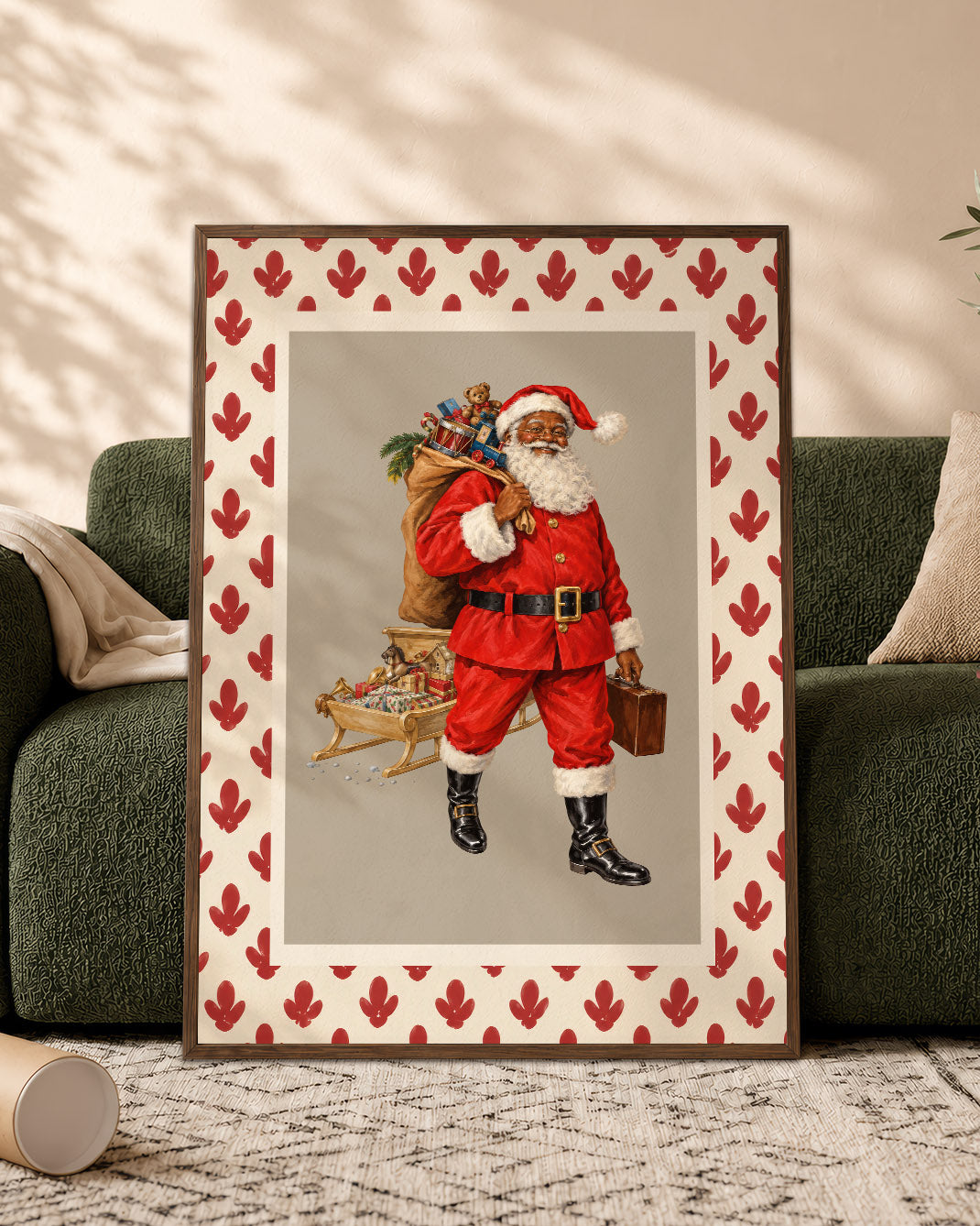 Retro Black Santa Canvas Wall Art - African American Holiday Poster