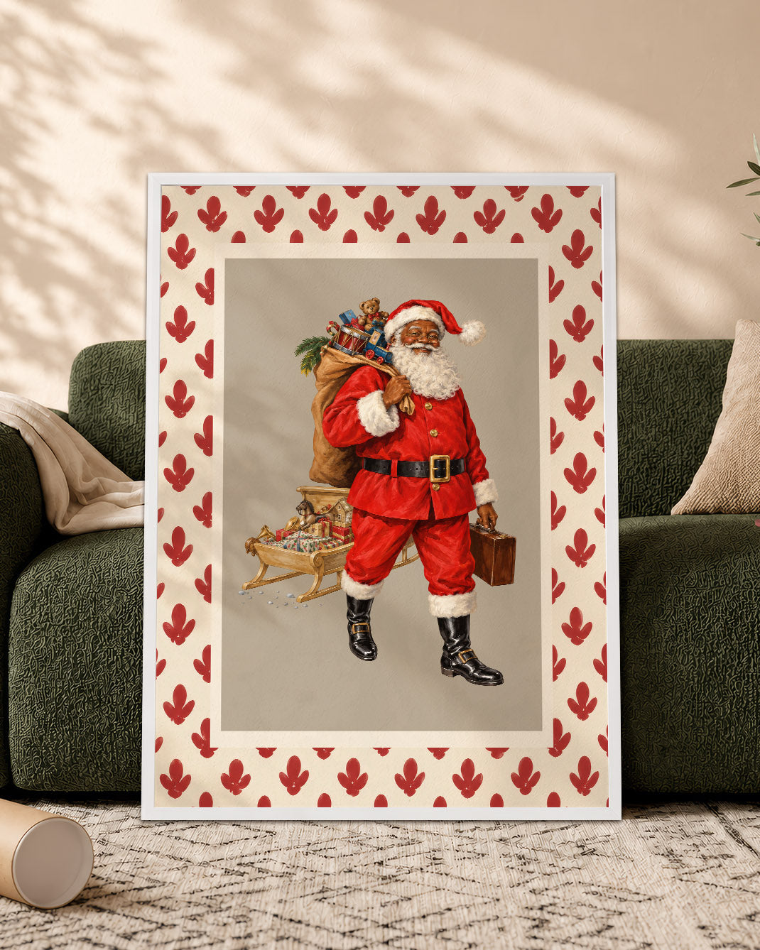 Retro Black Santa Canvas Wall Art - African American Holiday Poster