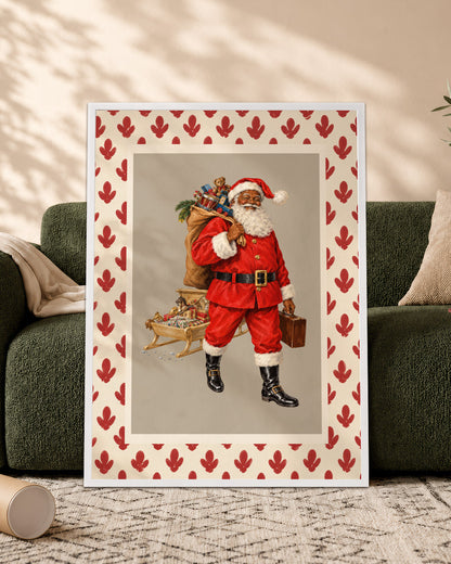 Retro Black Santa Canvas Wall Art - African American Holiday Poster