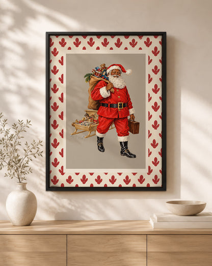 Retro Black Santa Canvas Wall Art - African American Holiday Poster