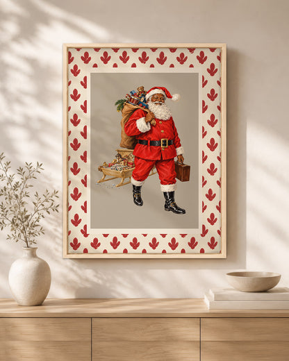 Retro Black Santa Canvas Wall Art - African American Holiday Poster