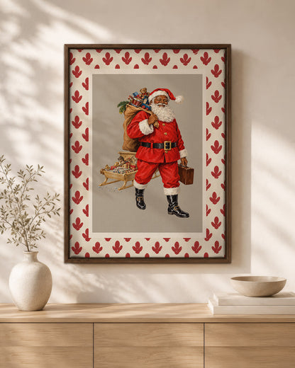 Retro Black Santa Canvas Wall Art - African American Holiday Poster