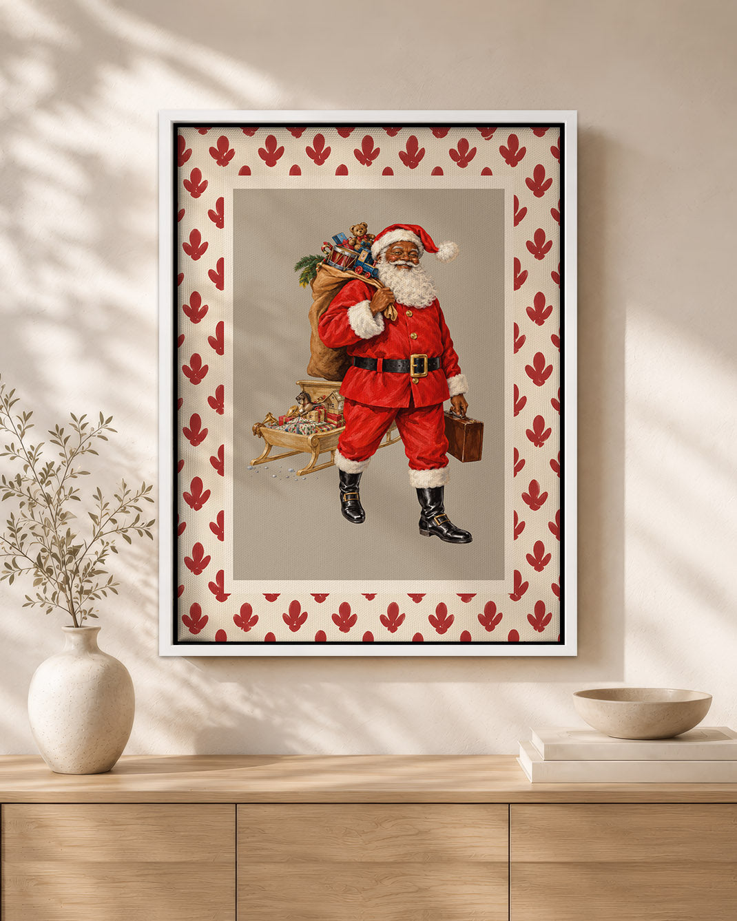 Retro Black Santa Canvas Wall Art - African American Holiday Poster