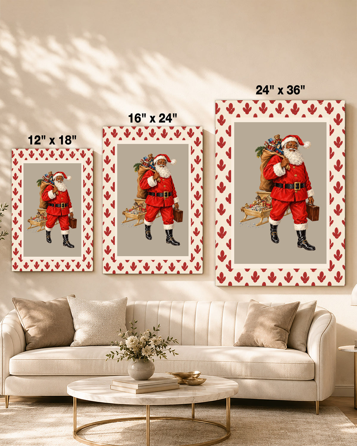 Retro Black Santa Canvas Wall Art - African American Holiday Poster