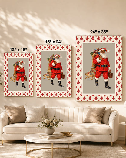 Retro Black Santa Canvas Wall Art - African American Holiday Poster