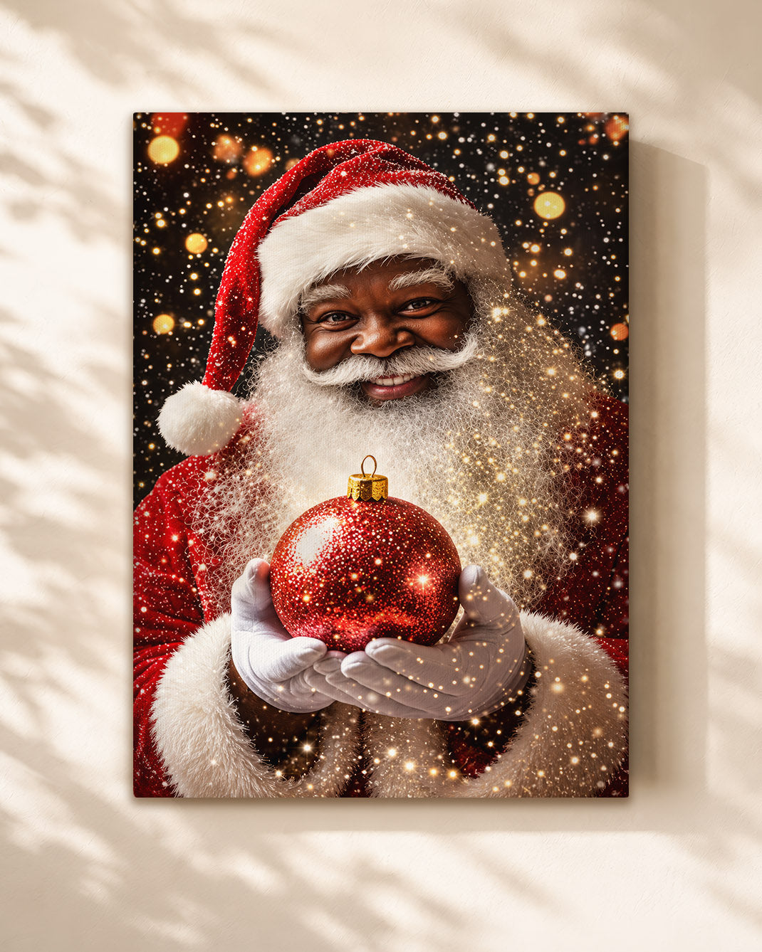 Black Santa Portrait Canvas Wall Art - African American Holiday Picture