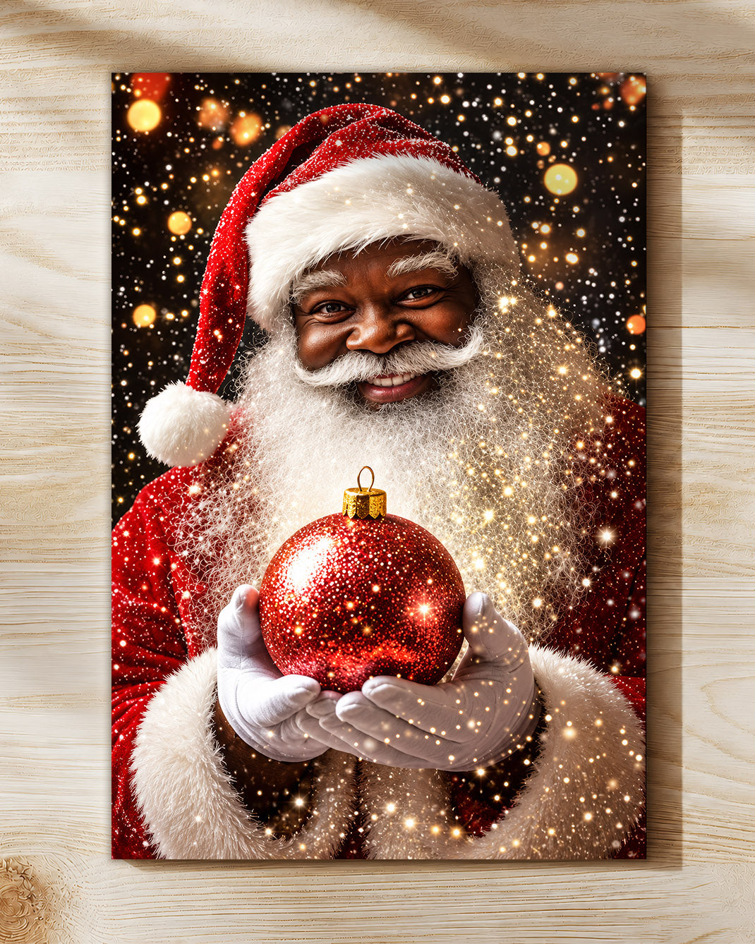 Black Santa Portrait Canvas Wall Art - African American Holiday Picture