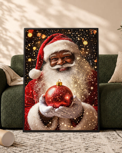 Black Santa Portrait Canvas Wall Art - African American Holiday Picture
