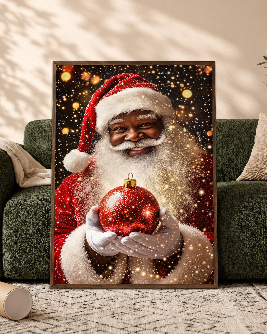 Black Santa Portrait Canvas Wall Art - African American Holiday Picture